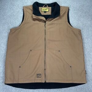 Brazos Mens XL Sherpa Lined Canvas Vest Tan Workwear Outdoor Brown Full Zip